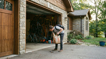 A highlight in the distant view is a person carrying shopping bags and searching for keys at the garage entrance.