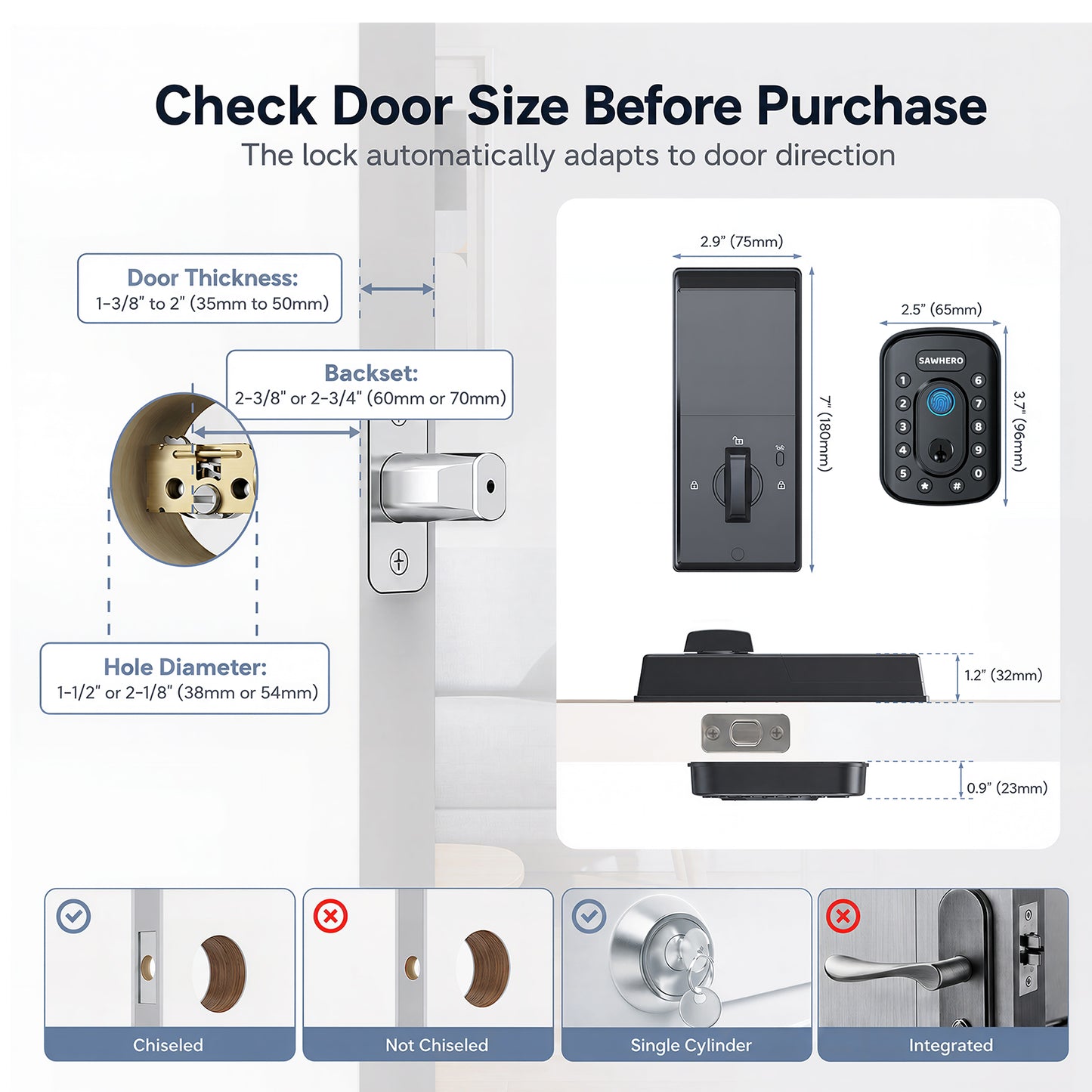 SAWHERO A1 Smart Fingerprint Door Lock