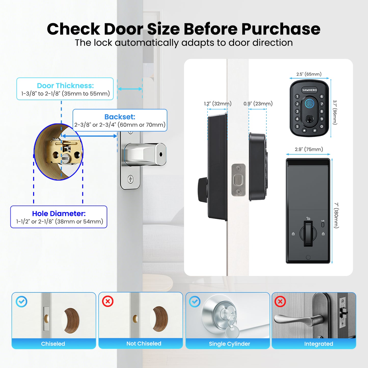 SAWHERO A1 Smart Fingerprint Door Lock
